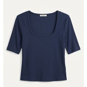 Marine Layer Navy Square Neck Ribbed Short Sleeve Tee